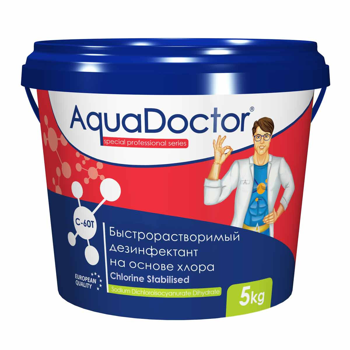 Дезинфектант для бассейна на основе хлора быстрого действия AquaDoctor C-60T Дезинфектант для бассейна на основе хлора быстрого действия AquaDoctor C-60T